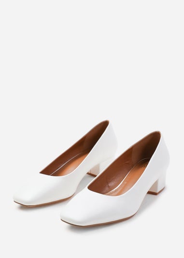 Where's That From Seattle White Pu Wide-Fit Square Toe Heels