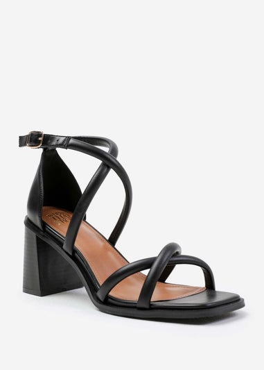 Where's That From Illinois Black Cross Over Multi Strap Heels