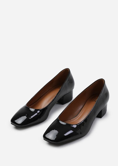 Where's That From Seattle Black Patent Wide-Fit Square Toe Heels