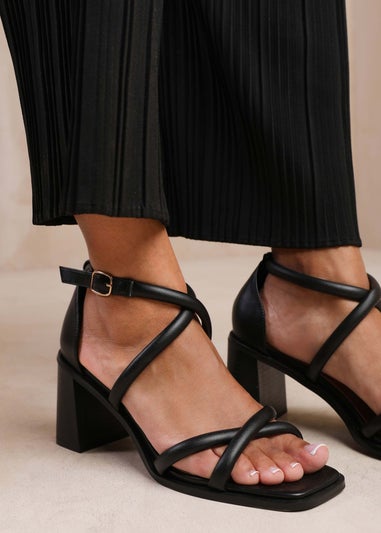 Where's That From Illinois Black Pu Wide-Fit Multi Strap Heels