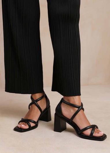 Where's That From Illinois Black Pu Wide-Fit Multi Strap Heels