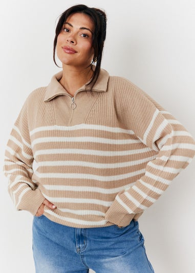 In The Style Oatmeal Quarter Zip Jumper