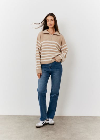 In The Style Oatmeal Quarter Zip Jumper