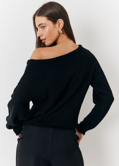 In The Style Black Off Shoulder Knit Jumper