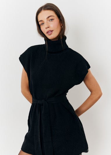 In The Style Black Belted Knit Jumper