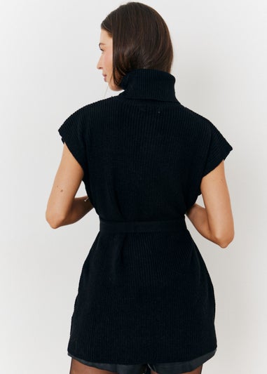 In The Style Black Belted Knit Jumper