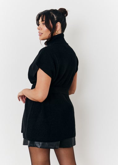 In The Style Black Belted Knit Jumper