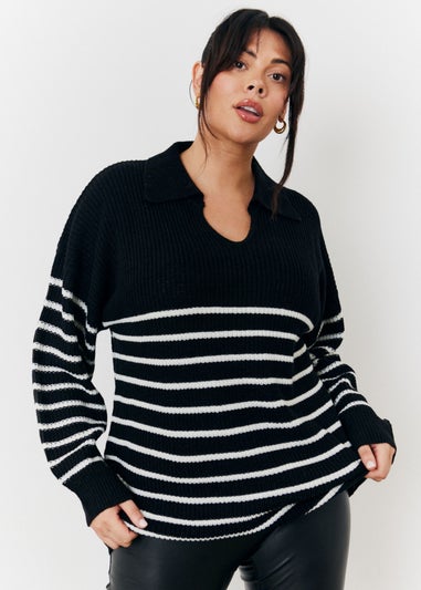 In The Style Monochrome Stripe Collared Knit Jumper