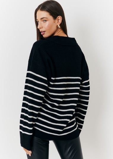 In The Style Monochrome Stripe Collared Knit Jumper