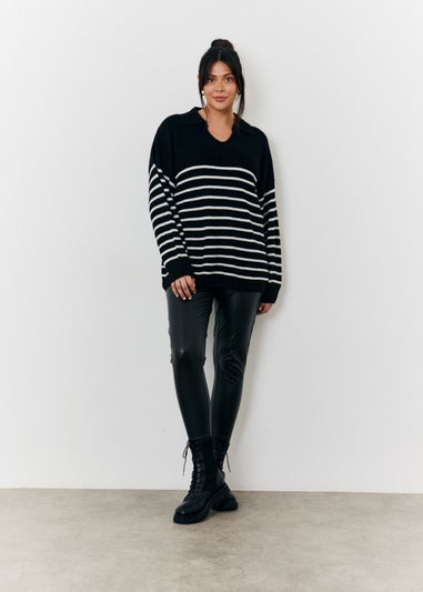 In The Style Monochrome Stripe Collared Knit Jumper