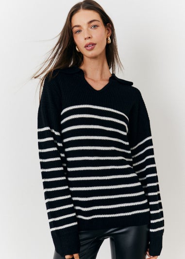 In The Style Monochrome Stripe Collared Knit Jumper