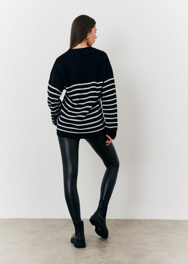 In The Style Monochrome Stripe Collared Knit Jumper