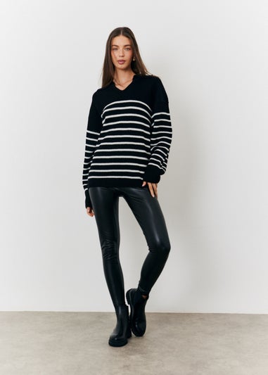 In The Style Monochrome Stripe Collared Knit Jumper