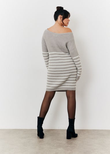 In The Style Grey Off Shoulder Knit Dress