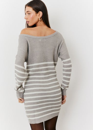 In The Style Grey Off Shoulder Knit Dress