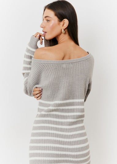 In The Style Grey Off Shoulder Knit Dress