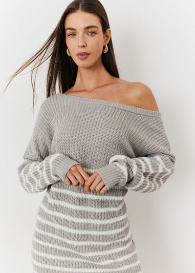 In The Style Grey Off Shoulder Knit Dress