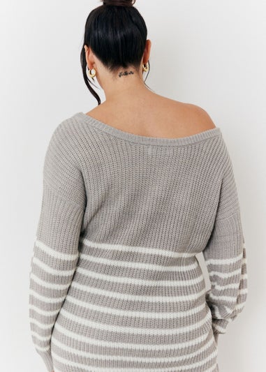 In The Style Grey Off Shoulder Knit Dress