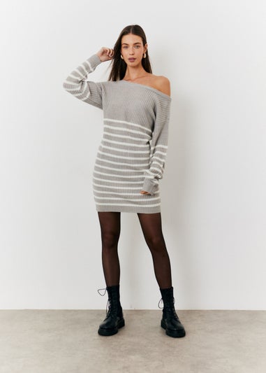 In The Style Grey Off Shoulder Knit Dress