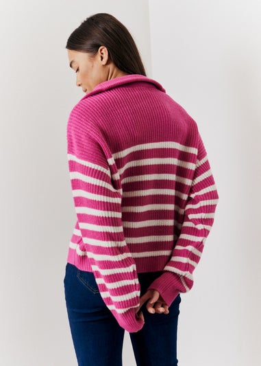 In The Style Berry Stripe 3/4 Zip Jumper