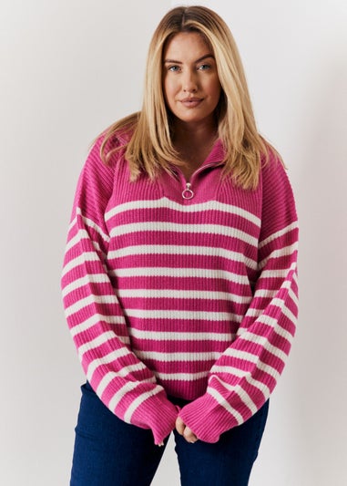 In The Style Berry Stripe 3/4 Zip Jumper