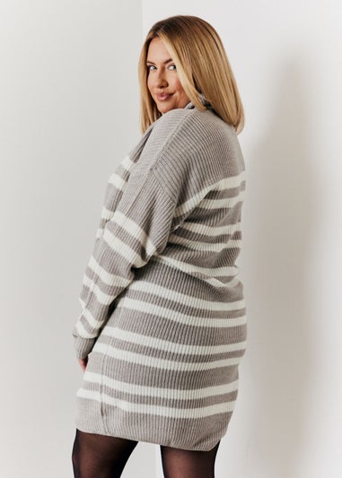 In The Style Grey Stripe Roll Neck Jumper Dress