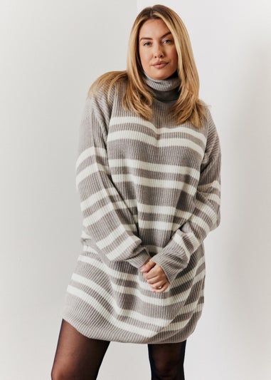 In The Style Grey Stripe Roll Neck Jumper Dress