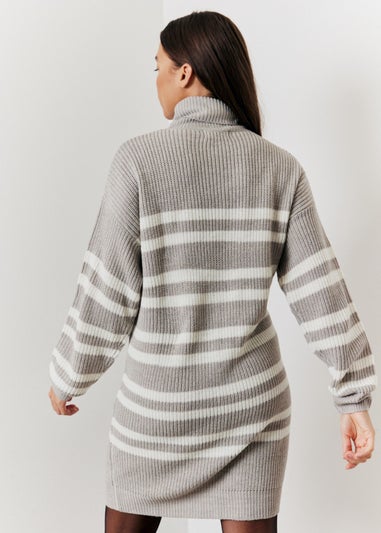 In The Style Grey Stripe Roll Neck Jumper Dress