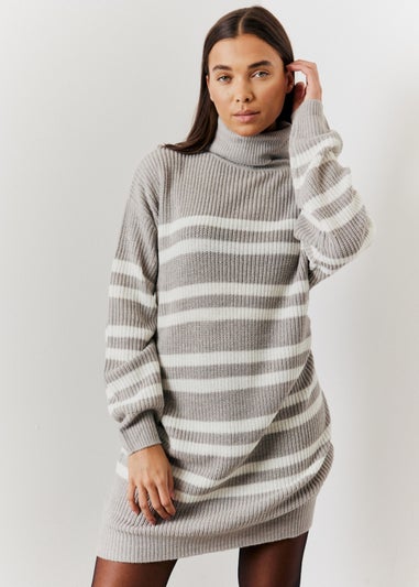 In The Style Grey Stripe Roll Neck Jumper Dress