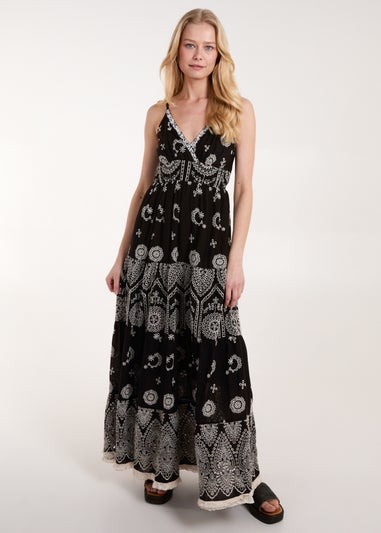 Blue Vanilla Black Cami Maxi Dress With Embroidery