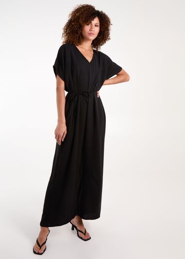 Blue Vanilla Black V Neck Straight Leg Relaxed Jumpsuit