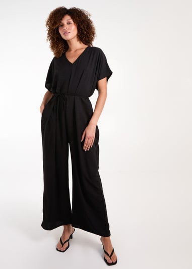 Blue Vanilla Black V Neck Straight Leg Relaxed Jumpsuit