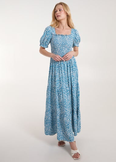 Blue Vanilla Blue Milkmaid Square Neck Short Puff Sleeve Maxi Dress