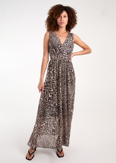 Blue Vanilla Brown Leopard Print Maxi Dress