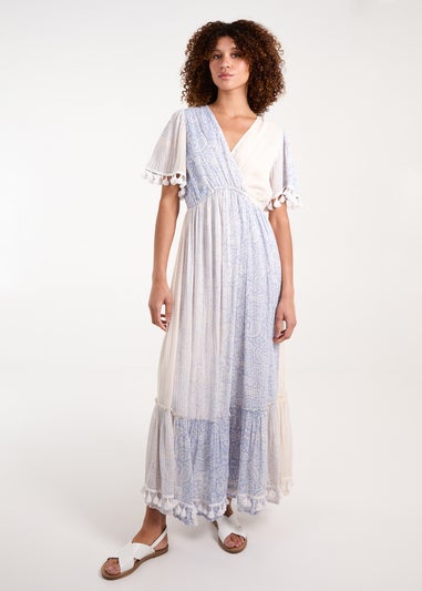 Blue Vanilla Blue Wrap Front Tassel Maxi Dress