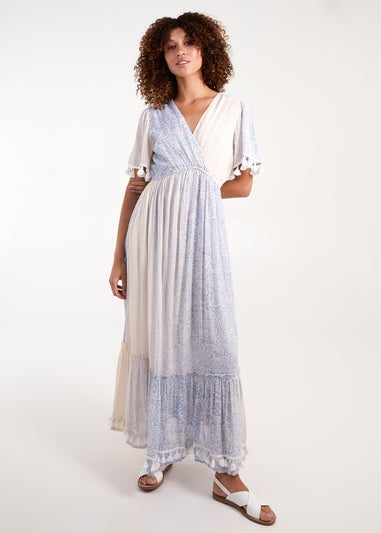 Blue Vanilla Blue Wrap Front Tassel Maxi Dress