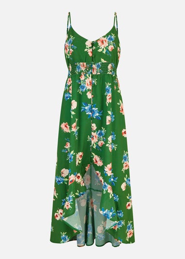 Mela Green Floral High Low Frill Midi Dress