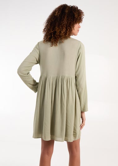 Blue Vanilla Khaki Embroidered Tunic Dress