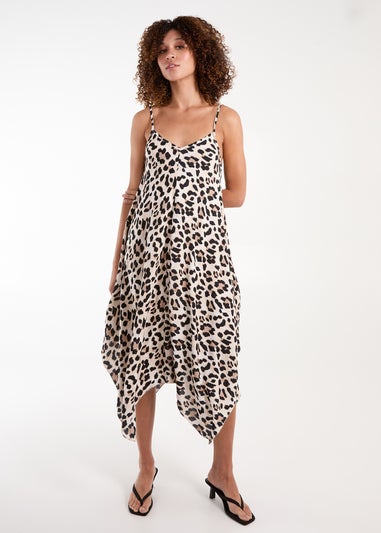 Blue Vanilla Brown Animal Print Hanky Hem Dress