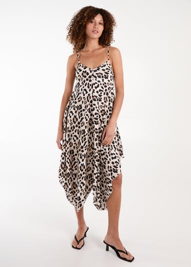 Blue Vanilla Brown Animal Print Hanky Hem Dress