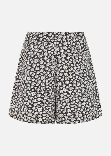 Mela Black Daisy Print Skater Shorts With Pockets