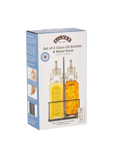 Kilner Set of 2 Oil Bottles & Metal Rack (300ml)