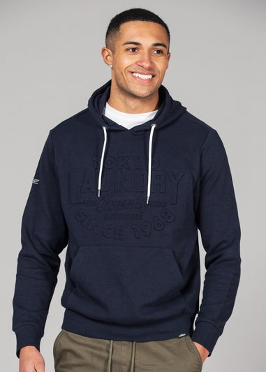 Tokyo Laundry Navy Cotton Blend Embossed Drawstring Hoody