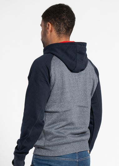 Tokyo Laundry Navy Kangaroo Pocket Drawstring Printed Hoody