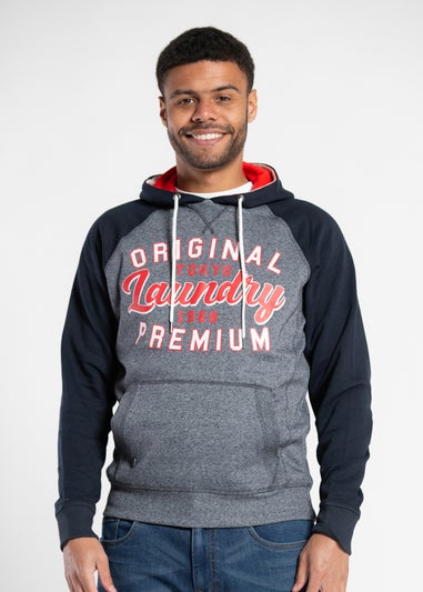 Tokyo Laundry Navy Kangaroo Pocket Drawstring Printed Hoody