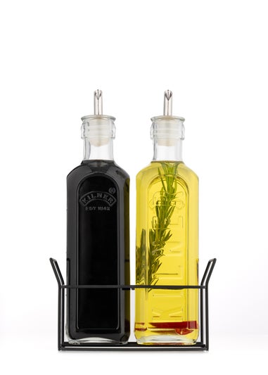 Kilner Set of 2 Oil Bottles & Metal Rack (600ml)