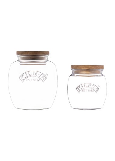 Kilner Set of 2 Universal Wooden Lid Jars (2ltr & 0.85ltr)