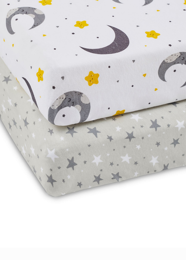 Ickle Bubba Light Grey Fitted Cot Bed Sheets Cosmic Aura 2 Pack