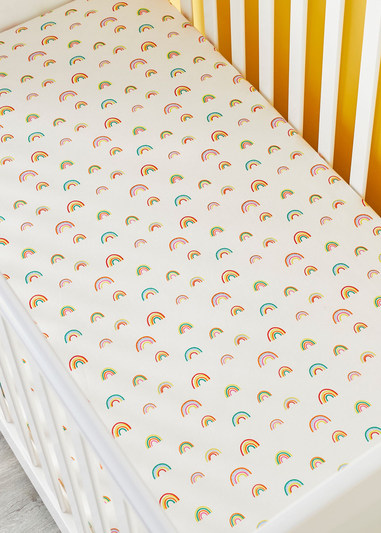 Ickle Bubba White Fitted Cot Bed Sheets Rainbow Dreams 2 Pack