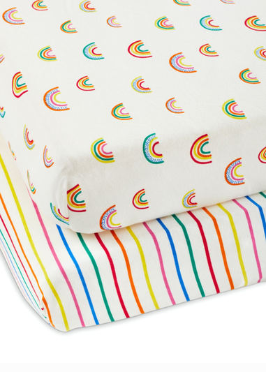 Ickle Bubba White Fitted Cot Bed Sheets Rainbow Dreams 2 Pack